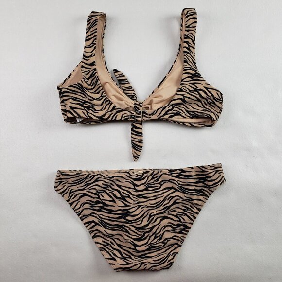 Hollister Animal Print Bikini Womens Medium Tan Two Piece Cheeky Bottom Swimsuit - Picture 4 of 15